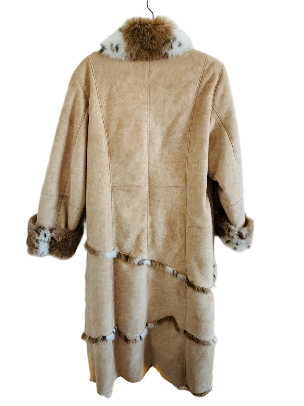 Vintage Faux Fur Trim Full Length Coat Western Boho Mob Wife Tan Beige Medium - Picture 7 of 15